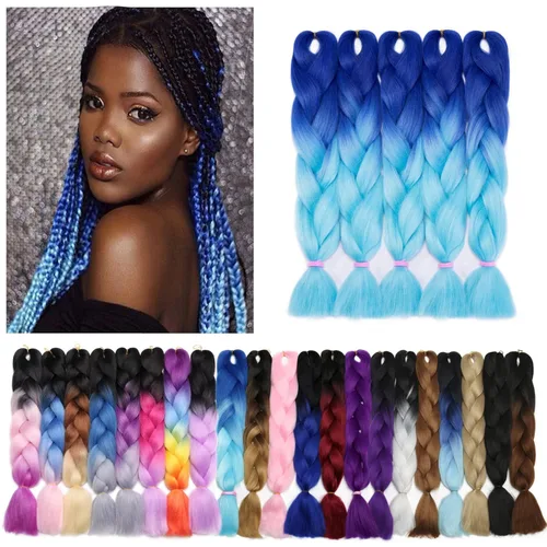 Miniatura 100 de Benehair Extensiones de cabello trenzado ombré de 24 pulgadas, 1 paquete de extensiones de cabello trenzado jumbo de alta temperatura, cabello