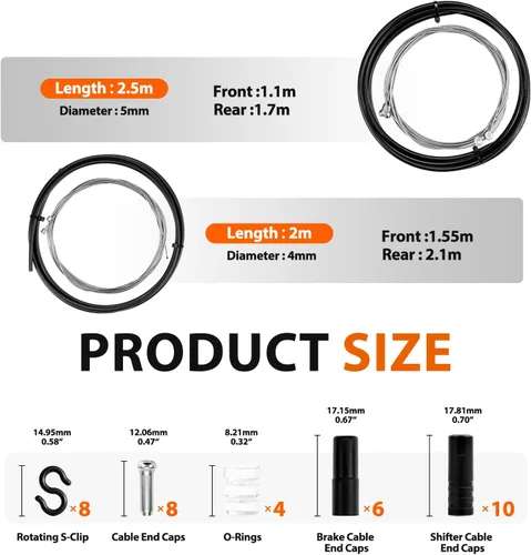 Miniatura 2 de Kit universal de cables de bicicleta – Cables de cambio de freno y cambio con carcasa, tapas de extremo y juntas tóricas, compatible con reparación