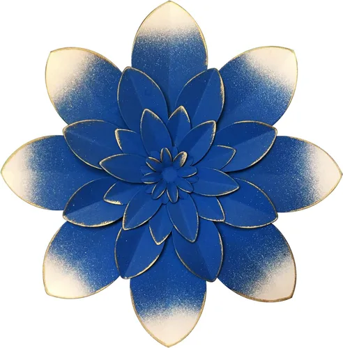 Miniatura 9 de Decoración artística de pared de flores de metal azul, escultura floral rústica moderna de 9.5 pulgadas, decoración desgastada para colgar