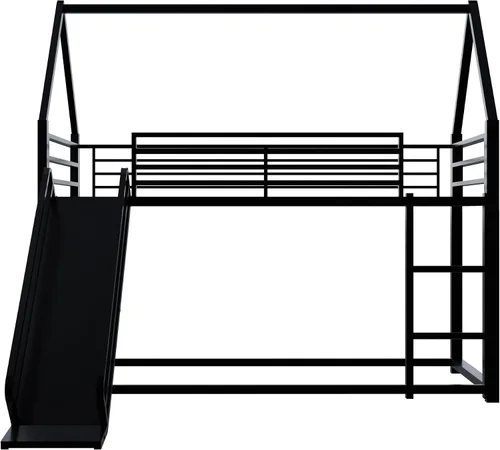 Miniatura 8 de Litera de cama individual sobre individual con tobogán, marco de cama en forma de casa con escalera, estructura de cama baja de servicio pesado