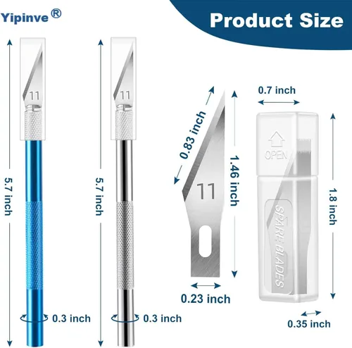 Miniatura 7 de Cuchillo Exacto, 2 cuchillos Exacto con 60 cuchillas Exacto #11, cuchillo de manualidades, cuchillo de pasatiempo, juego de cuchillos Exacto