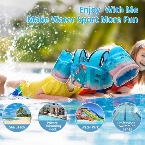Miniatura 7 de Chaleco de natación para niños para aprender a entrenar la natación, flotadores para niños con arnés de hombro y alas de brazo para niños y niñas