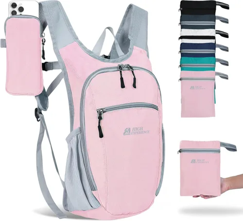 Miniatura 11 de Mochila de senderismo 10L/15L, pequeña mochila de día ligera, plegable, para viajes, resistente al agua, para mujeres y hombres (Gris, 10L)