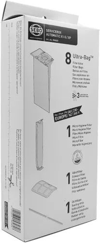 Miniatura 8 de SEBO Caja de servicio 5828AM con tira de sellado para aspiradora serie X (no X7 o X8) con 8 bolsas de filtro, filtro de escape, microfiltro