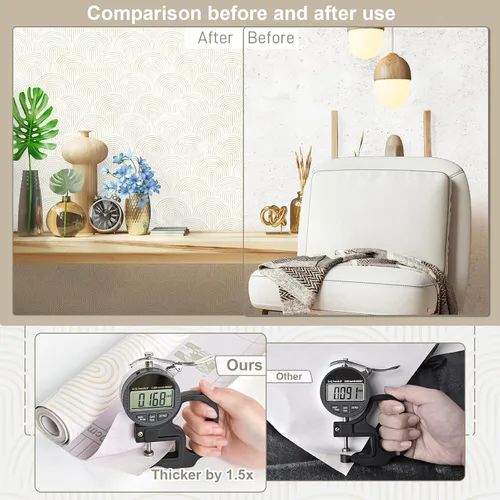 Miniatura 5 de Papel tapiz neutro para despegar y pegar, papel de contacto bohemio, geométrico, autoadhesivo, extraíble, para dormitorio, baño, cubículo, beige