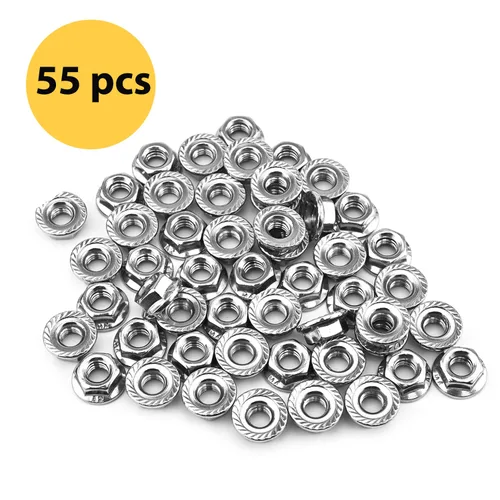 Miniatura 3 de Paquete de 55 tuercas hexagonales de brida dentada M6, tuercas de brida hexagonales M6-1mm, acero inoxidable 304, sujetadores de tuercas métricas