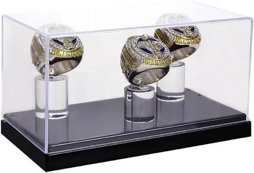 Miniatura 2 de Vitrina de anillo de campeonato con 1 agujero de ranura, caja de exhibición para anillos de béisbol, caja para anillos de sóftbol, estuche