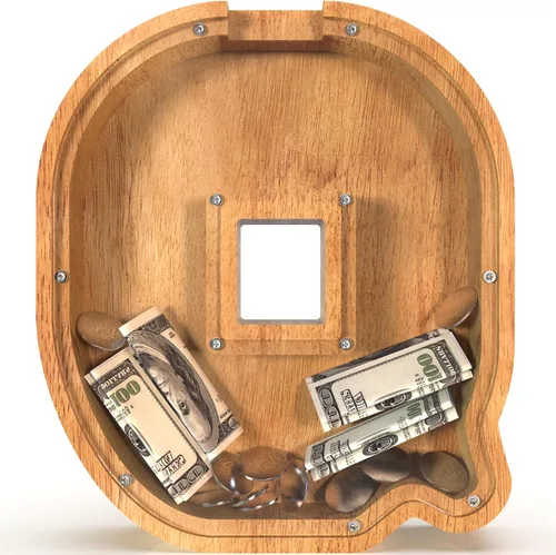 Miniatura 35 de Alcancía para niños y niñas, alcancía grande de madera personalizada con diseño recortado, bancos de monedas con letras del alfabeto, caja de ahorro