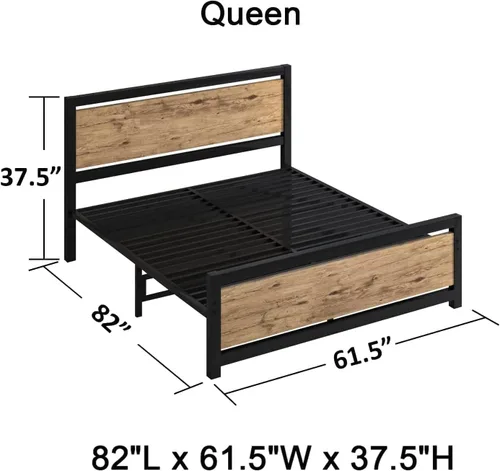 Miniatura 2 de Catrimown Base de cama Queen con cabecero, marco de cama de plataforma de metal Queen con soporte de listones de acero, espacio de almacenamiento