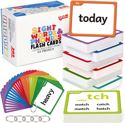 Torlam Tarjetas flash de palabras de vista y fonética para niños, aprender a leer dígrafos, mezclas CVC, sonidos de vocales largas, ortografía,