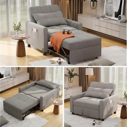 Aiho Silla Cama Convertible, Sofá Cama 3 en 1 con Diseño Ajustable, Almohada y Bolsillo - Cama Extraíble para Apartamento, Gris Claro