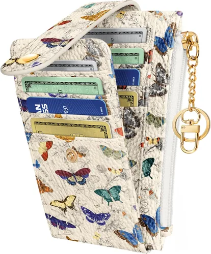 Miniatura 10 de Cartera delgada pequeña para tarjetas para mujeres – Linda cartera con llavero con bloqueo RFID que sostiene 7 tarjetas, diseño de moda de cuero