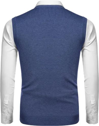 Miniatura 38 de Amussiar Suéter casual para hombre, chaleco con cuello en V, ajustado, sin mangas, suéter de punto