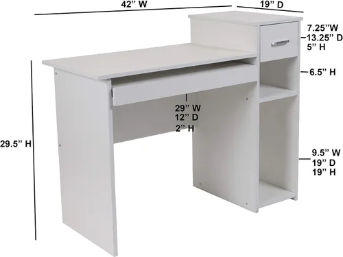 Miniatura 2 de BizChair Escritorio blanco para computadora con estantes y cajón