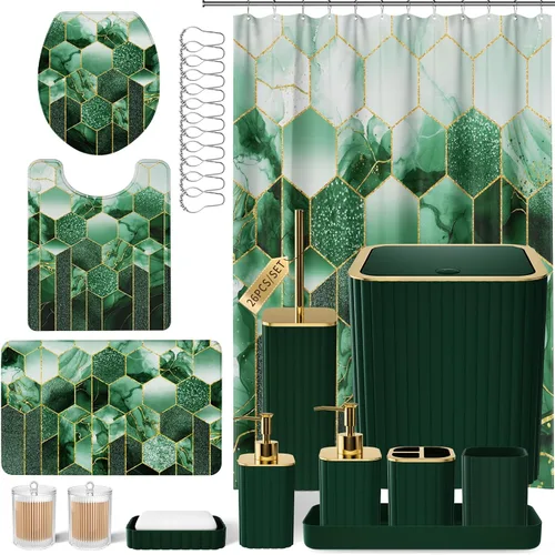 Miniatura 15 de XLHOMO Juego de baño – Juego de baño de 26 piezas con cortina de ducha y alfombras, juego de accesorios de baño, juego de accesorios de baño negro