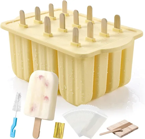 MEETRUE - Moldes para paletas de silicona, 12 piezas, de fácil liberación, sin BPA, moldes para hacer paletas de hielo, hecho en casa, con 50 12