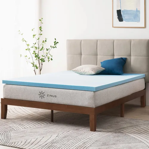 Miniatura 11 de Zinus - Cubrecolchón de espuma viscoelástica con gel de enfriamiento de té verde de 2 pulgadas, espuma de gel de enfriamiento, con certificado Azul