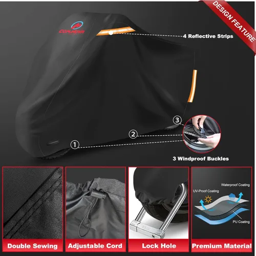 Miniatura 4 de Comnova - Funda para motocicleta de 81 pulgadas, 600D, impermeable, con orificio de bloqueo, ajuste universal para Harley, Honda, Kawasaki