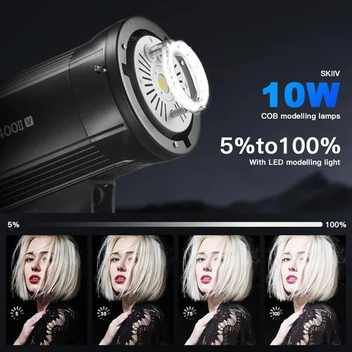 Miniatura 3 de Godox SK400II-V 400Ws Luz de Flash Estroboscópica para Estudio Fotográfico Monolight con Montura Bowens y Lámpara de Modelado LED de 10W