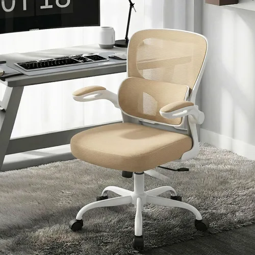 Miniatura 2 de AreShark Silla de oficina ergonómicas con soporte lumbar ajustable, silla de malla transpirable con respaldo alto con ruedas y reposabrazos Caqui