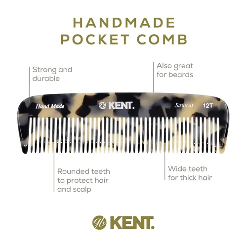 Miniatura 4 de Kent 12T TW Peine de Bolsillo - Peine de Cabello de Dientes Anchos Hecho a Mano para Hombres, Mujeres y Niños - Peine de Viaje, Barba y Bigote