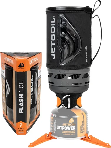 Jetboil Estufa portátil de ebullición rápida para acampar y mochilero con encendido automático de 1 paso, quemador de propano/isobutano con taza de
