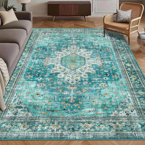Miniatura 16 de Alfombra de Área Lavable 2'6'' x 8' Alfombra Persa Tradicional Vintage - Alfombra Plegable Desgastada Antideslizante Lavable a Máquina para Sala