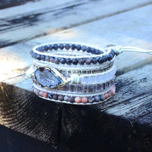 Miniatura 11 de ZOSOJONA - Pulseras bohemias hechas a mano de piedra natural, que dan vuelta, con cuentas de cristal de turquesa