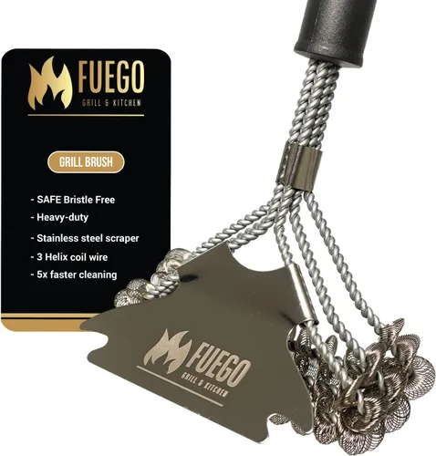 Cepillo de parrilla Fuego y raspador sin cerdas, cepillo seguro de barbacoa de 17 pulgadas para parrillas de gas/carbón/Weber - Limpiador de