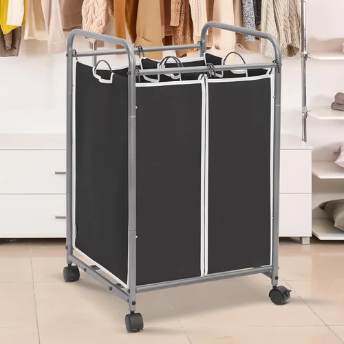 Miniatura 2 de STORAGE MANIAC Clasificador de ropa sucia de 2 secciones, cesta de lavandería de 90 L Gal con ruedas, clasificador separador de cesta de ropa, Negro
