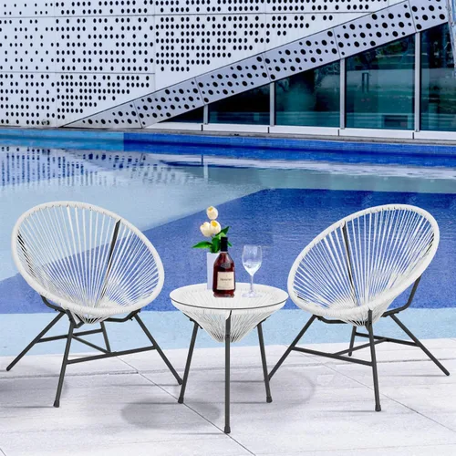 Miniatura 4 de PayLessHere Acapulco - Juego de muebles de patio de 3 piezas para exteriores, juego de conversación de cuerda tejida para todo tipo de clima