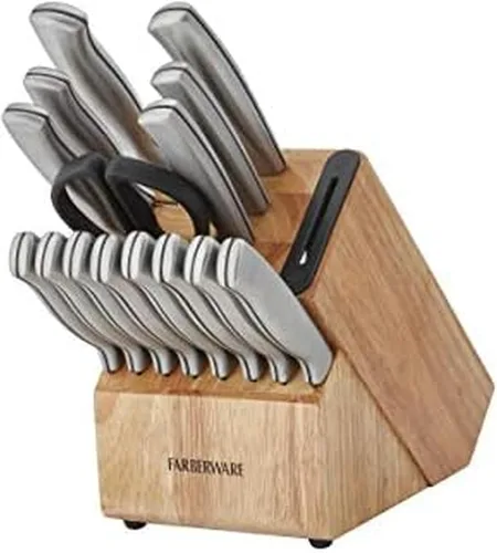 Miniatura 10 de Farberware EdgeKeeper - Juego de cuchillos de cocina de acero inoxidable estampado con bloque autoafilable, asas ergonómicas, se recomienda lavar a