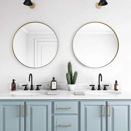 Miniatura 2 de Better Bevel - Espejo con marco de metal dorado de 24 x 24 pulgadas, espejo redondo para pared de baño