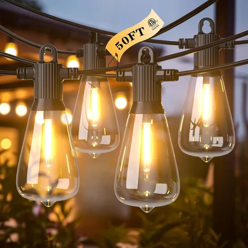Miniatura 15 de Kawaya Guirnalda de luces para patio al aire libre: luz LED de 25 pies para patio exterior con 12 bombillas vintage inastillables - 2700 K regulable