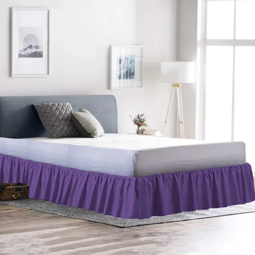 Miniatura 24 de 100% algodón 600 hilos 1 pieza falda de cama con volantes de polvo de 12 pulgadas con plataforma, estilo recogido (tamaño Queen, rosa)