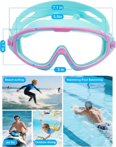 Miniatura 6 de Gafas de natación para niños de 6 a 12 años, visión amplia, antivaho, protección UV, sin fugas, gafas de natación para niños y niñas Rosado/Verde