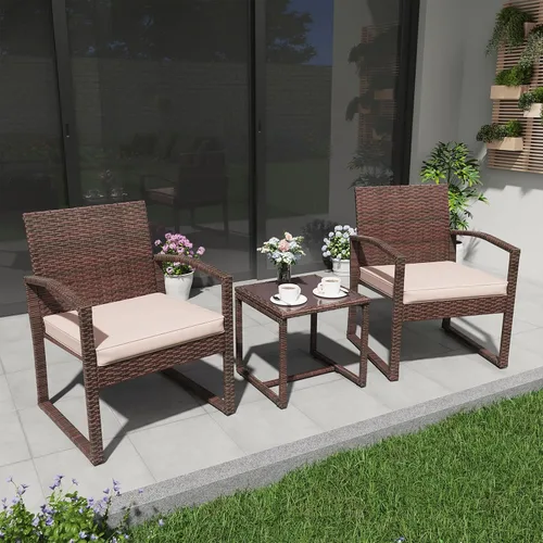 Miniatura 2 de Patiorama Juego de muebles de patio al aire libre de 3 piezas, juego de conversación de mimbre para exteriores, juego de sillas de ratán para patio