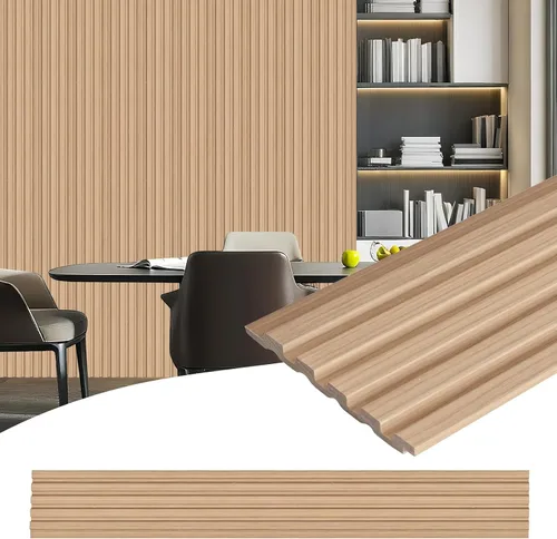Miniatura 8 de Paquete de 8 paneles de pared con listones 3D, paneles de pared de madera sintética insonorizados para decoración de interiores, 48.2 x 6.3 Nogal