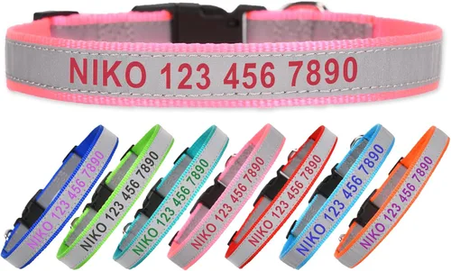 Miniatura 13 de Collar reflectante personalizado para perro, nombre y número de teléfono bordado personalizado para mascotas con hebilla de nailon ajustable en 5