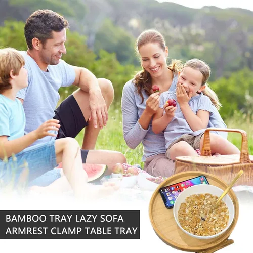 Miniatura 7 de Mesa de clip para el brazo del sofá, mesa multifunción para sofá, bandeja de sofá de bambú con clip en la mesa auxiliar para sofás anchos, bandeja