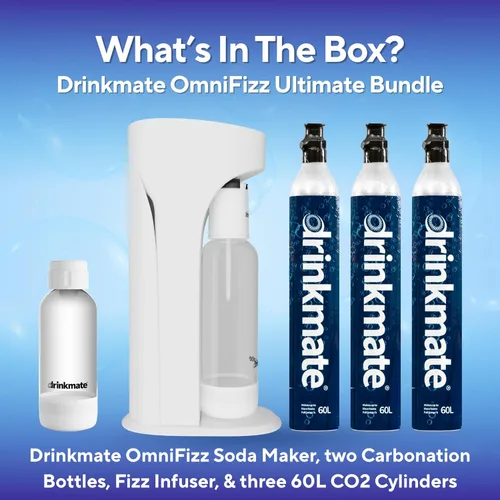 Miniatura 5 de Drinkmate OmniFizz Máquina de Agua con Gas y Refrescos, Carbonata Cualquier Bebida, PAQUETE DEFINITIVO - Incluye tres Cilindros de CO2 de 60L, Dos