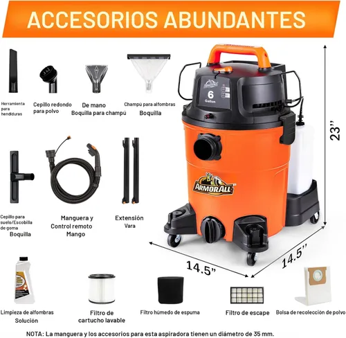 Miniatura 3 de Armor All 6 galones* 5.5 HP máximo† 3 en 1 Aspiradora húmeda/seca/tapicería de champú – VK609PFR 0901