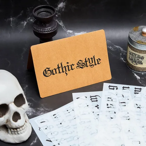 Miniatura 5 de Outus 8 Piezas Plantillas de Letras Inglés Antiguo Reutilizables Plástico Caligrafía Letras y Números Plantillas Manualidades Fuente Gótica Alfabeto