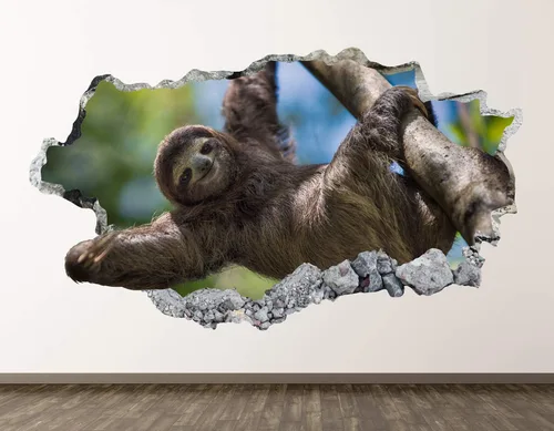 Calcomanía de pared de perezoso para decoración 3D de animales aplastados para niños, mural para guardería, regalo BL010 (30 pulgadas de ancho x 18