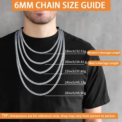 Miniatura 3 de Jewlpire Silver Chain Gold Chain for Men Women Boys - Diamond Cut Miami Mens Cuban Link Chain Necklace 4mm6mm Mens Chain 18K Gold Plated316L