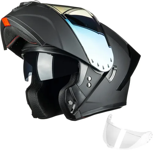 Miniatura 11 de ILM Casco modular de motocicleta para adultos, de cara completa, abatible, con doble visera, Street Bike Racing DOT modelo MM966