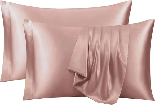 Miniatura 22 de Ersmak Juego de 2 fundas de almohada de satén estándar, ultra suaves y sedosas para cabello y piel, resistentes a las arrugas a la decoloración