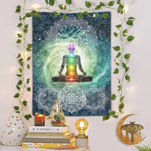 Miniatura 3 de DYNH Tapiz de Chakra, Tapiz de Yoga Meditación de Siete Chakras Zen Decorativo para Colgar en la Pared para Dormitorio, Tapices Espirituales Hippie