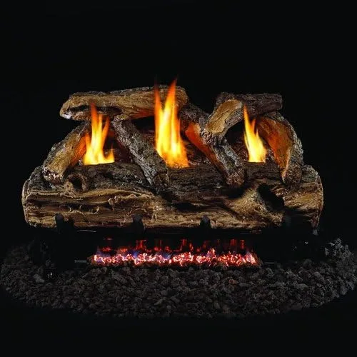 Peterson Real Fyre Juego de troncos de roble dividido de 30 pulgadas con quemador G9 certificado Ansi de gas natural sin ventilación - Piloto de