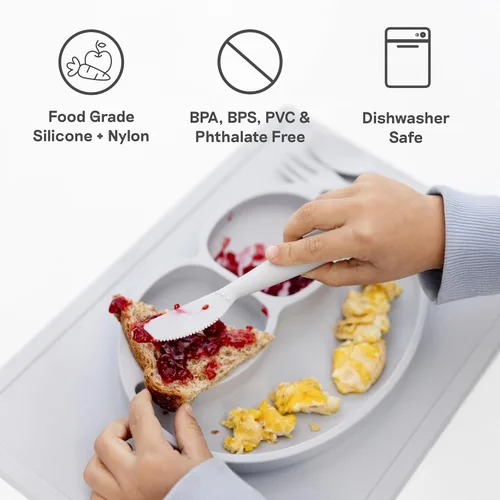 Miniatura 6 de ezpz Happy Utensils (azul) - Más de 24 meses - Niño sin BPA - Tenedor, cuchara y cuchillo para niños pequeños y preescolares - Utensilios para niños